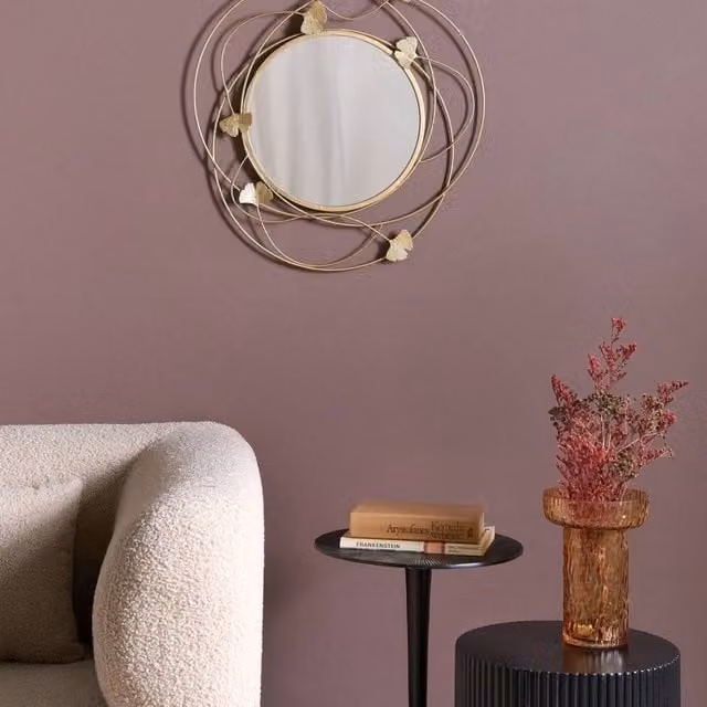 Wyld and Coco Gingko Gold Round Wall Mirror, Diameter: 47 cm