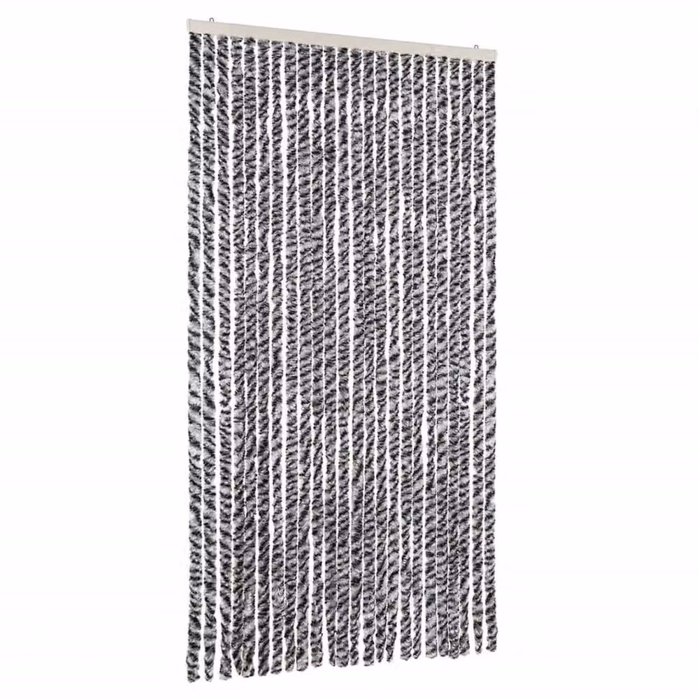 Berkfield Home Chenille Soft Fly Curtain in Grey, Black and White, W: 100 cm, H: 200 cm – 3