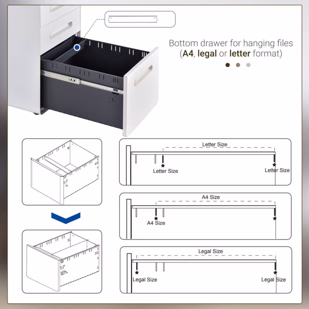 STILVORA 3 Drawer Metal File Cabinet with Lock in White Matt – 2