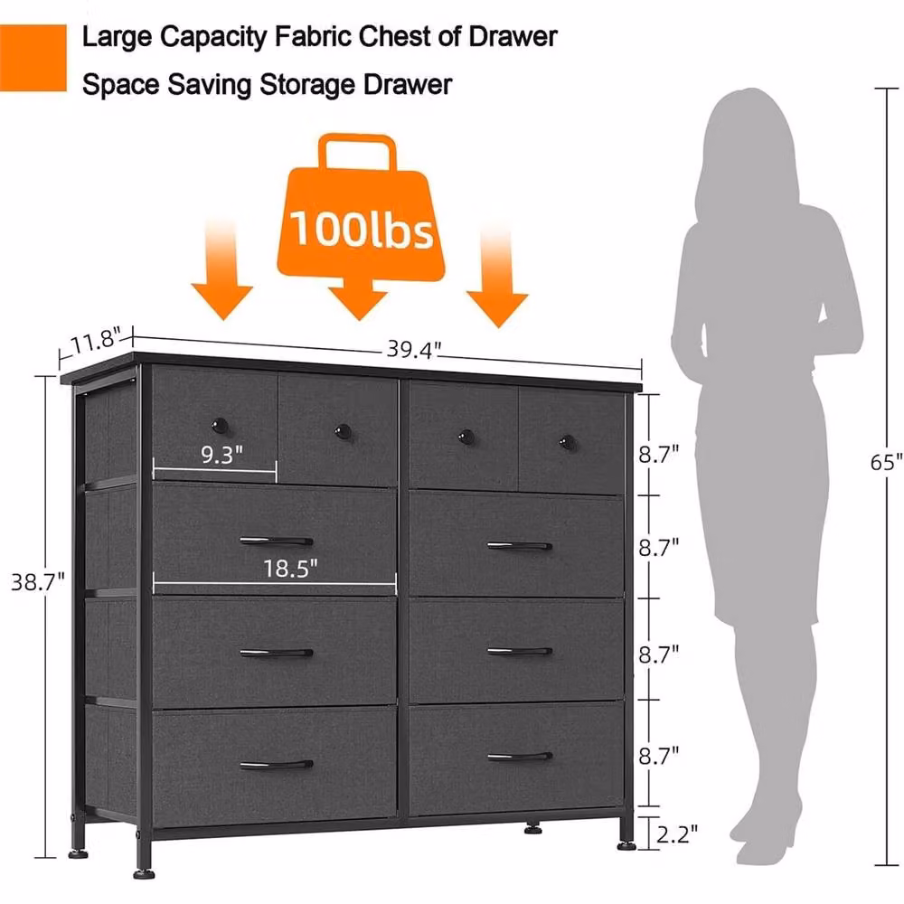 Nordara 10 Drawer Fabric and Wood Storage Chest Organizer in Black – 2