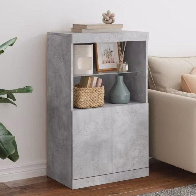 Berkfield Home Modern Sideboard with Integrated LED Lights in Concrete Grey, W: 60.5 cm, D: 37 cm, H: 100 cm