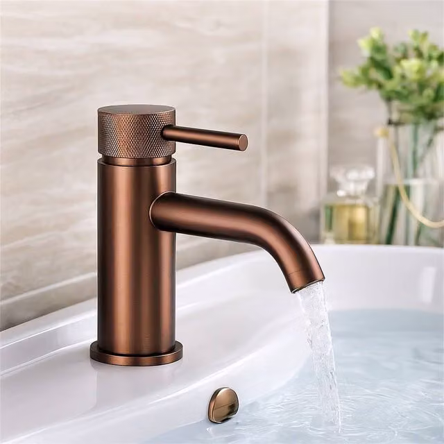 Bathroom Kingdom Redondo Brushed Bronze Single Lever Round Basin Mixer Tap in Brown