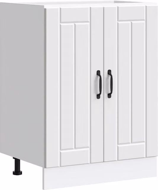Berkfield Home Lucca White Freestanding Sink Base Cabinet with Hinged Doors and Internal Shelves