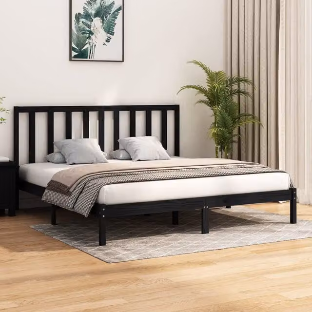 Berkfield Home Rustic Black Solid Wood Pine Bed Frame 200 x 200 cm – 1