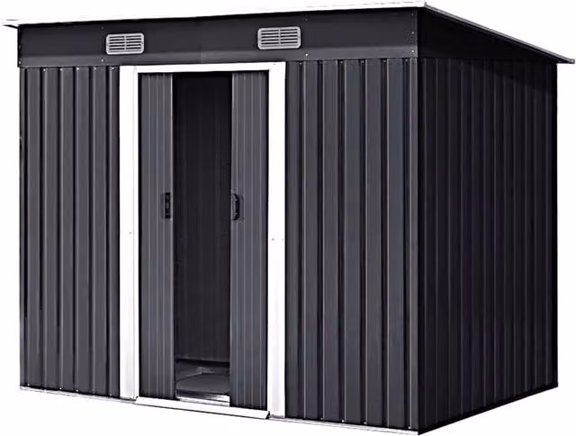 Breeins Metal Storage Tool Shed with Double Doors and Vents, Charcoal Black