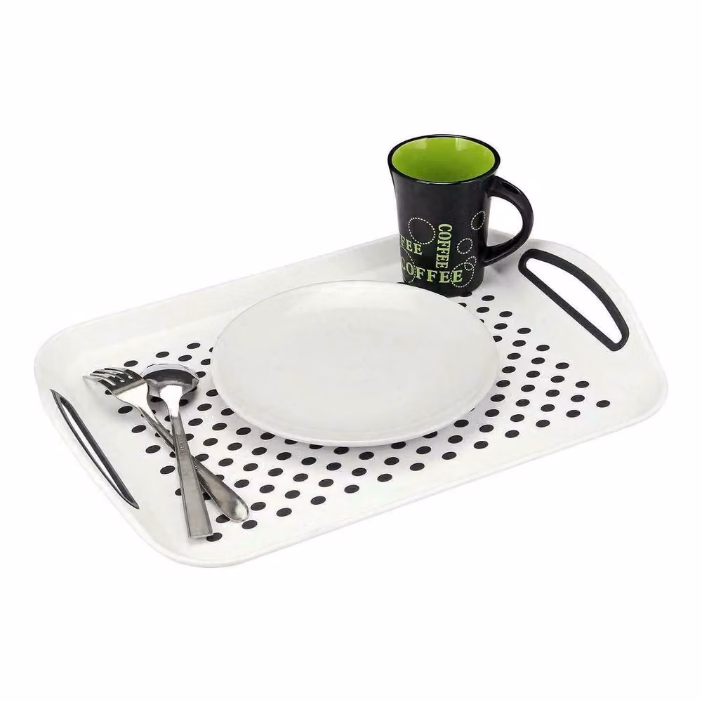 Marco Paul Non-Slip Rectangular Plastic Tray with Rubber Grip Surface and Handles in White – 2