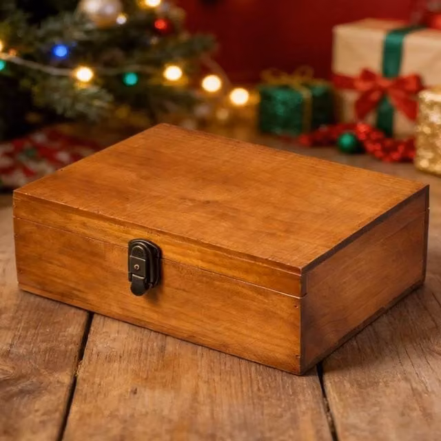 EONLION Lockable Solid Wood Storage Box in Brown with Lid, W/D/H: 50 x 50 x 12 cm – 1