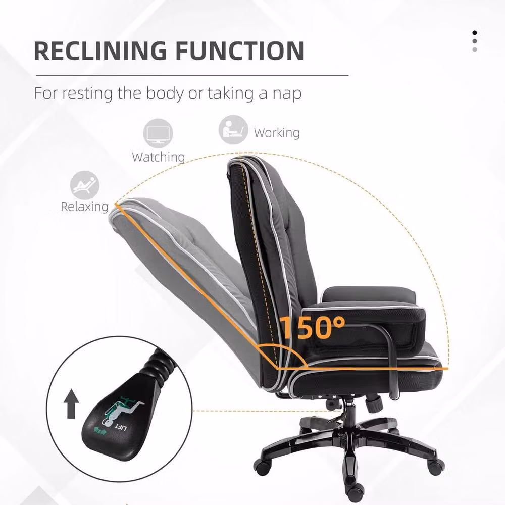NESTLUNE Black Synthetic Leather High Back Executive Office Chair with Armrests and 360 Degree Swivel – 4