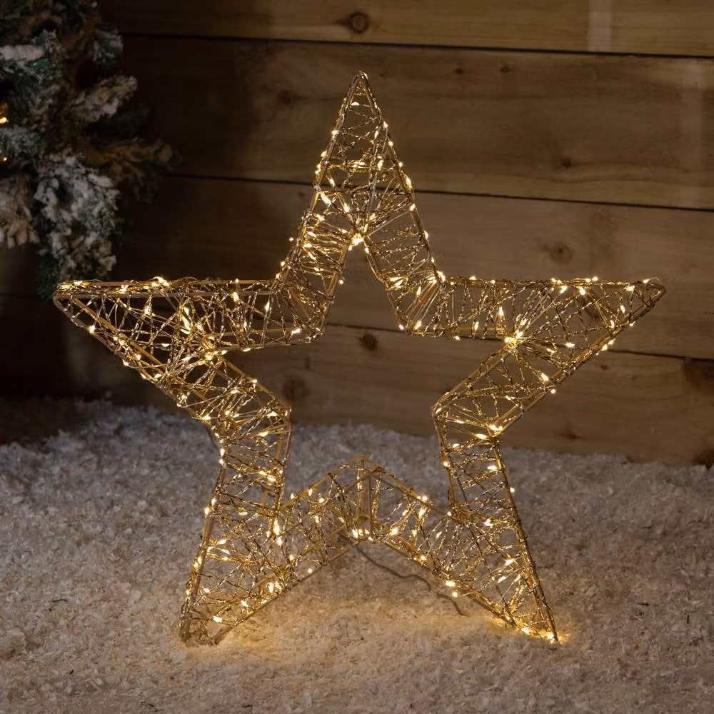 Samuel Alexander Gold Metal Christmas Star with 240 Warm White LEDs and Timer, 50 cm – 3