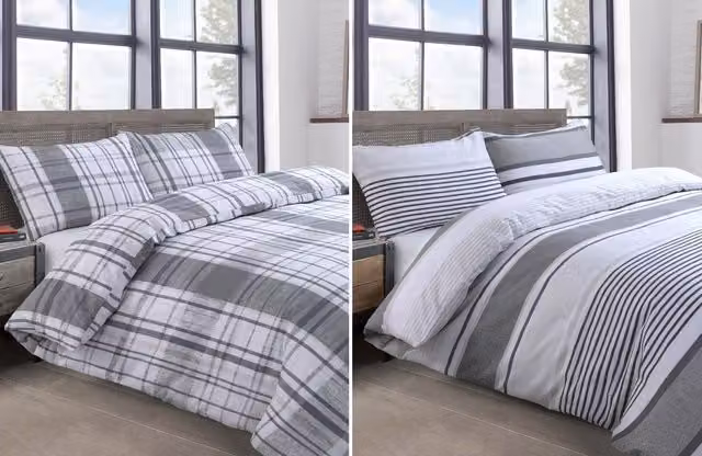 Velosso Cheswick Checked Cotton Rich Duvet Cover and Pillowcase Set in Grey, W/D/H: 180 x 200 cm and 75 x 75 cm