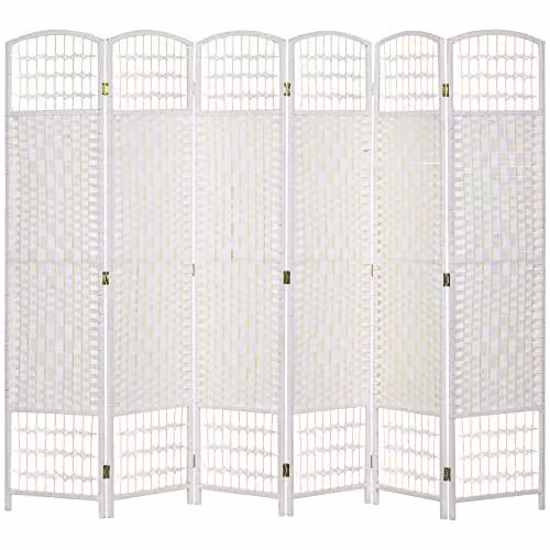 HOMCOM 6 Panel Folding Room Divider Privacy Screen, White, W: 240 cm, H: 170 cm