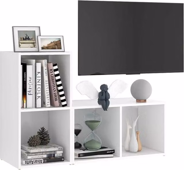 Berkfield Home Set of 2 White Minimalist TV Cabinets in Engineered Wood, W/D/H: 72 x 35 x 36.5 cm – 1