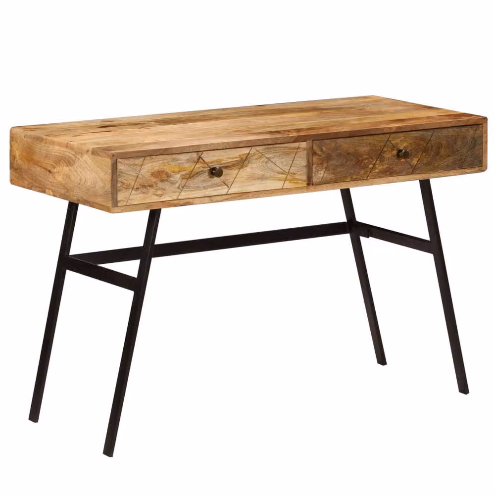 Berkfield Home Solid Mango Wood Writing Desk with Drawers, Brown, W/D/H: 110 x 50 x 76 cm – 2