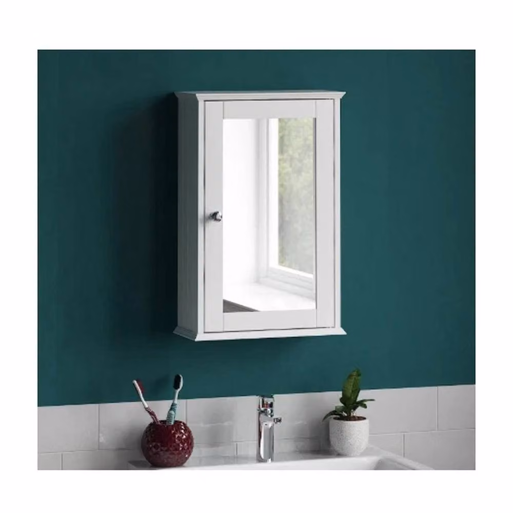 SPETLEK Single Door Mirrored Bathroom Cabinet with Internal Shelves in White – 2