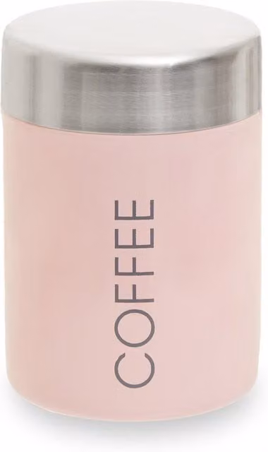 Premier Housewares Pink and Silver Stainless Steel and Enamel Coffee Canister, W/D/H: 10 x 10 x 13 cm