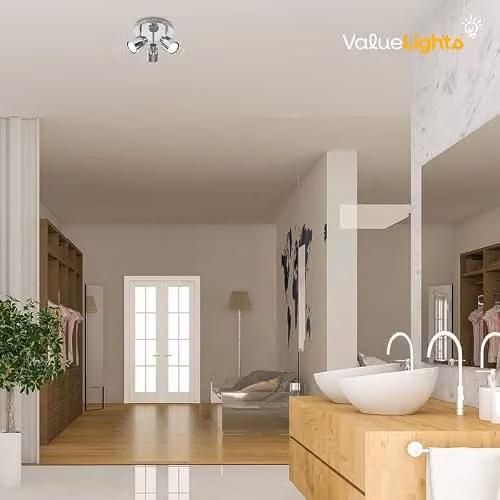 ValueLights Benton IP44 Bathroom 3 Way Ceiling Spotlight in Silver with Cool White LED Bulbs – 2