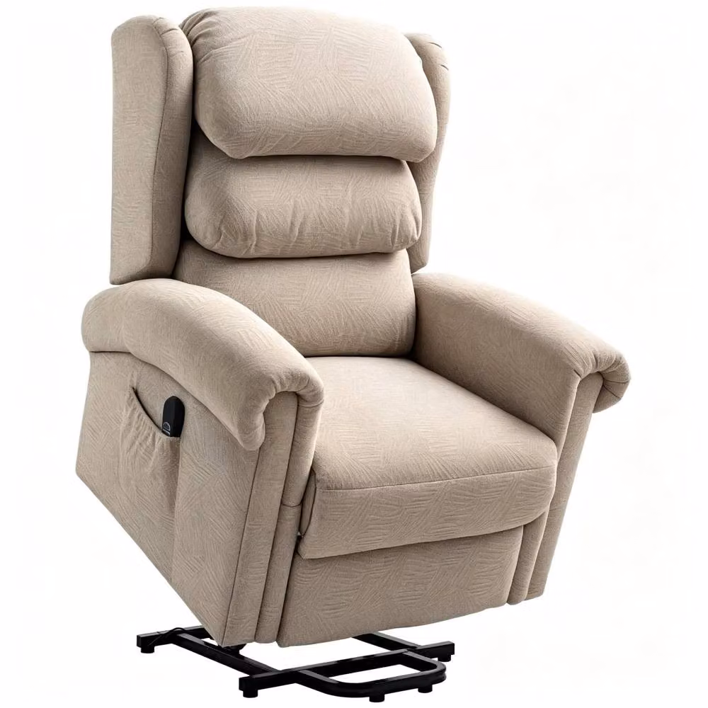 STILVORA Electric Riser Recliner Chair with USB and Side Pockets in Beige Velvet Fabric – 3
