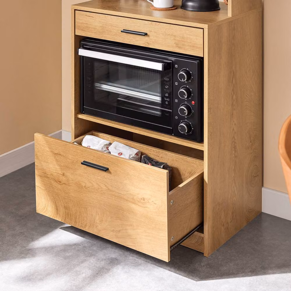 SoBuy Modern Space-Saving Kitchen Sideboard with Pegboard Back in Light Oak – 6