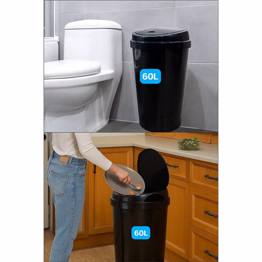 PAWNORA 60L Plastic Swing Top Bin in Black – 4