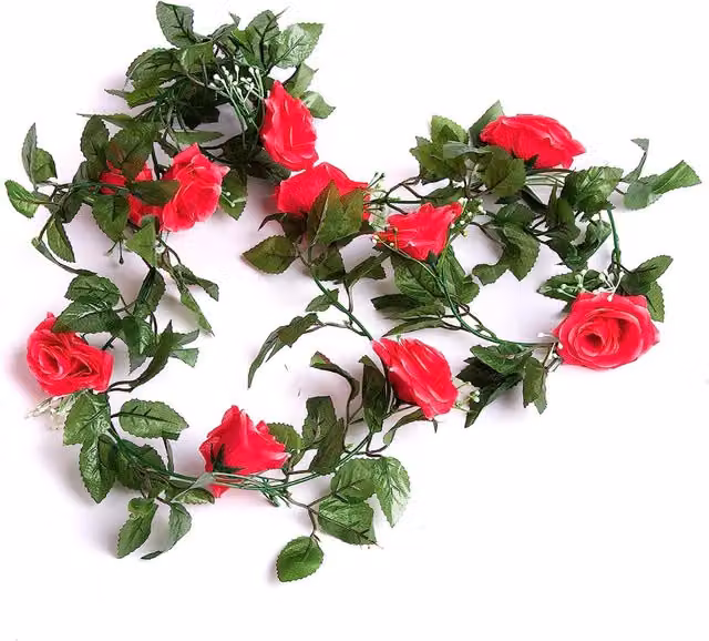 7ft Pink Silk Rose Garland with Floral Foliage and Leaves