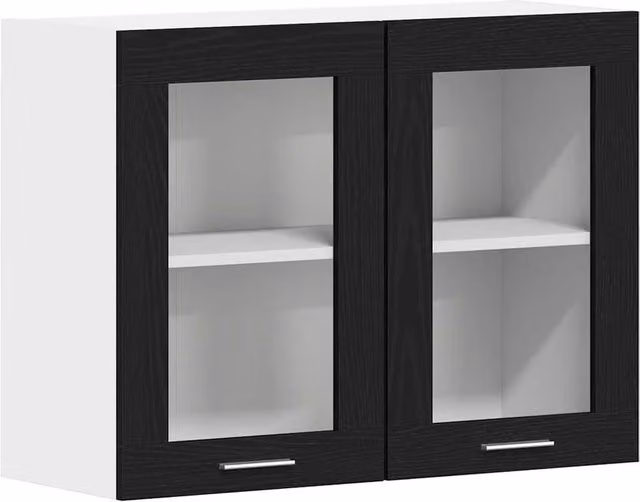 Berkfield Home Black Oak Hanging Glass Cabinet with Glass Doors, W/D/H: 80 x 31 x 60 cm – 1
