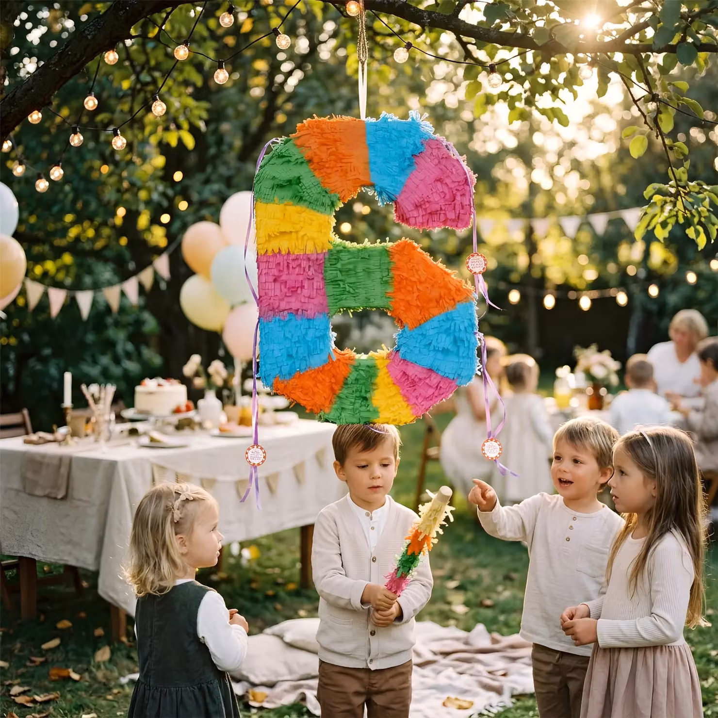 Fax Potato Multicolour Cardboard Pinata Stick and Blindfold Set for Birthday and Anniversary Parties – 4