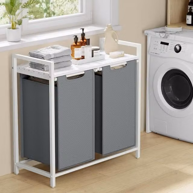 VASAGLE Laundry Sorter with 2 Compartments and Removable Bags in Grey