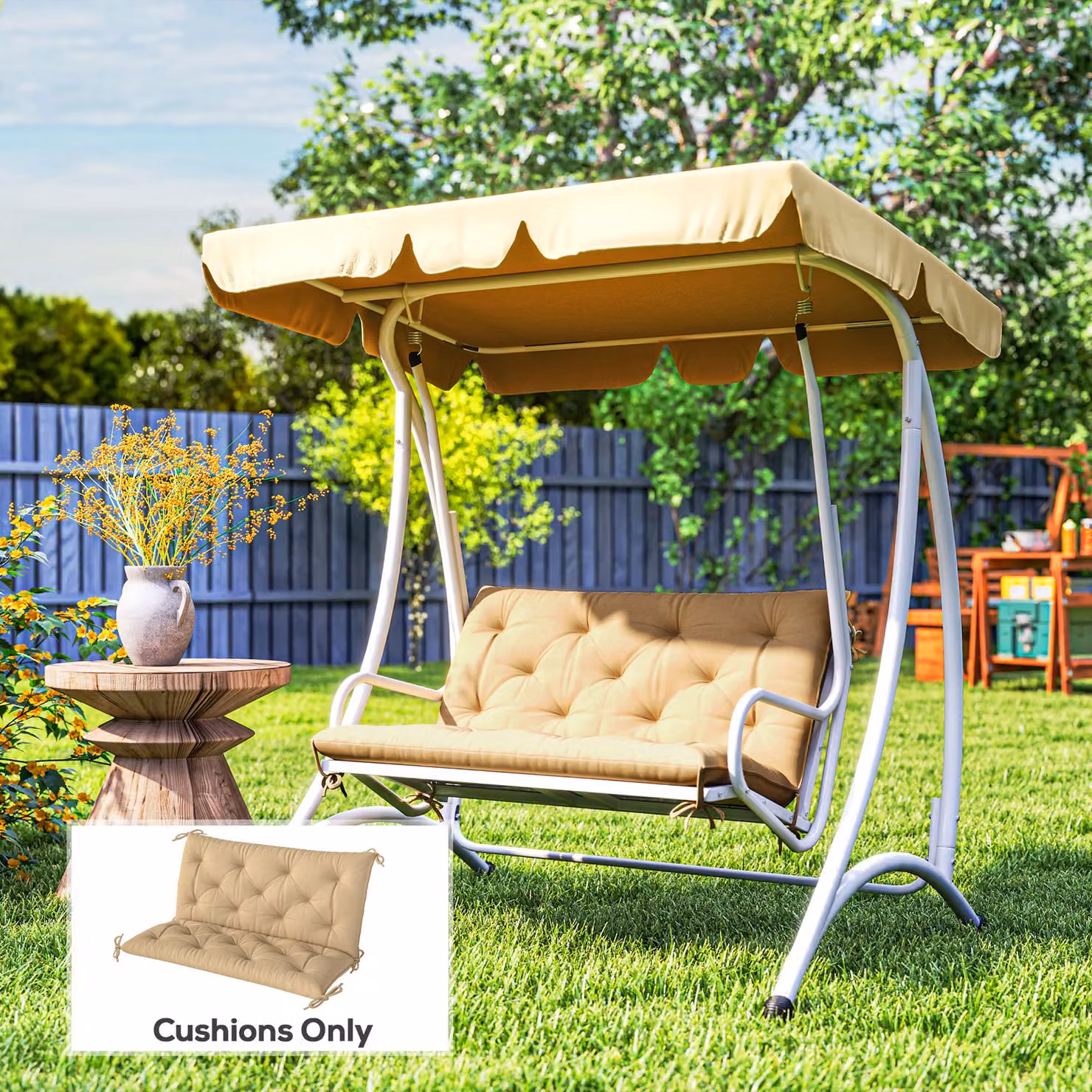 Outsunny Two-Seater Rectangular Bench Cushion in Beige with Water-Repellent Polyester and Cotton Ties – 2
