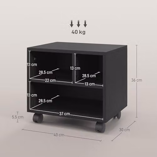HOMCOM 2-Tier Black Printer Stand with Storage and Castors, W/D/H: 40 x 30 x 36 cm – 6