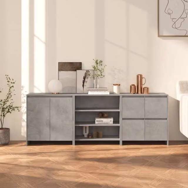 Berkfield Home 3 Piece Modern Concrete Grey Engineered Wood Sideboard Set