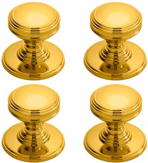 Loops 4 Pack Ringed Tiered Cupboard Door Knob in Polished Brass, 25mm Diameter – 2