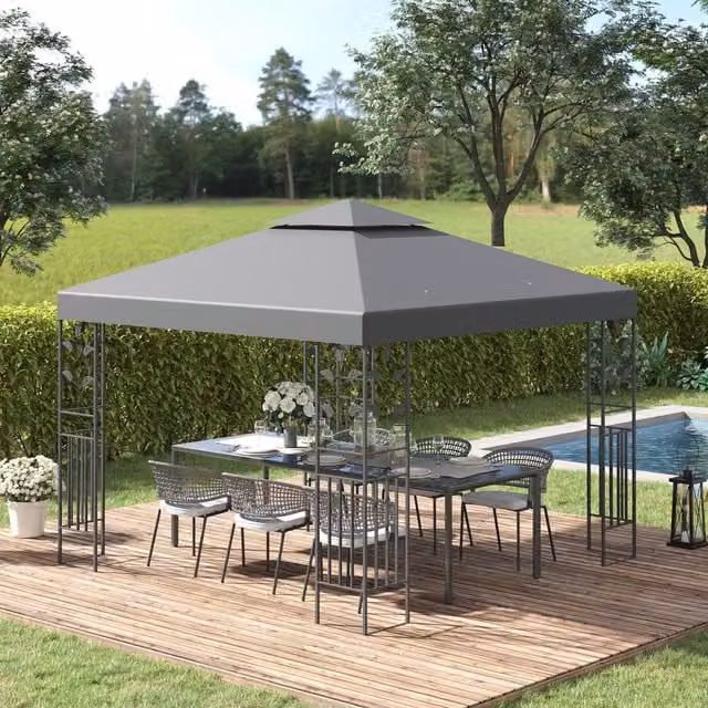 Outsunny Classic Patio Gazebo Canopy in Grey, W/D/H: 300 x 300 x 300 cm