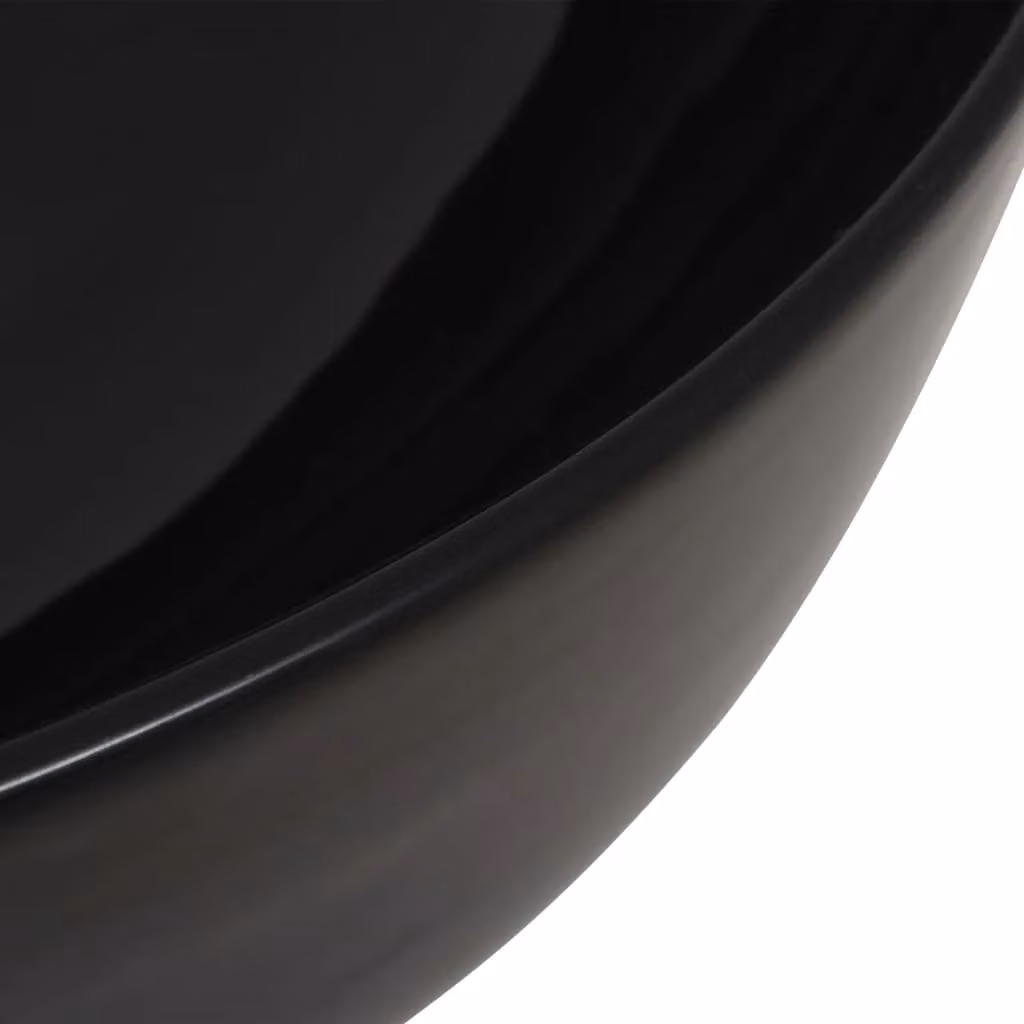Berkfield Home Round Ceramic Basin in Black, W: 41.5 cm, D: 13.5 cm – 4