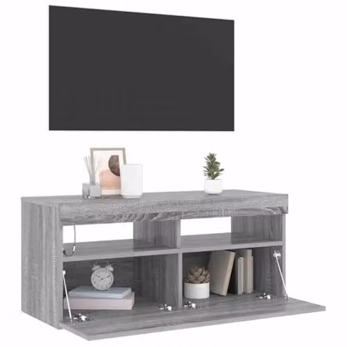 vidaXL Modern TV Cabinet with LED Lights in Grey Sonoma, W: 90 cm, D: 35 cm, H: 40 cm – 3