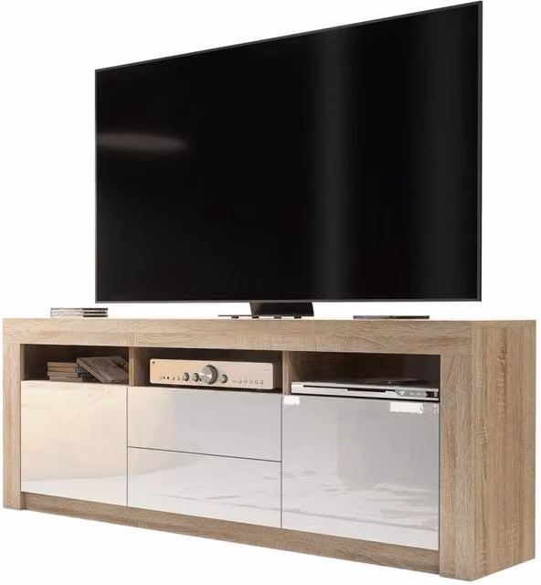 Mex Furniture Modern Glossy White Wood TV Unit Sideboard Cabinet