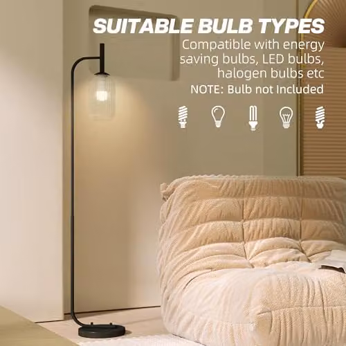 HOMCOM Modern Floor Lamp with Transparent Glass Lampshade and Foot Switch in Gold or Black – 4