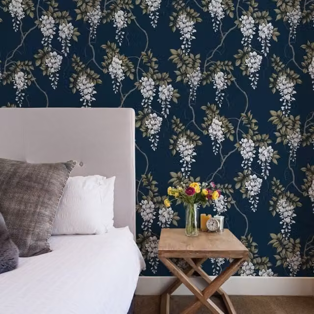 Superfresco Easy Navy Wisteria Floral Botanical Wallpaper, Blue, Width: 52 cm, Length: 1000 cm