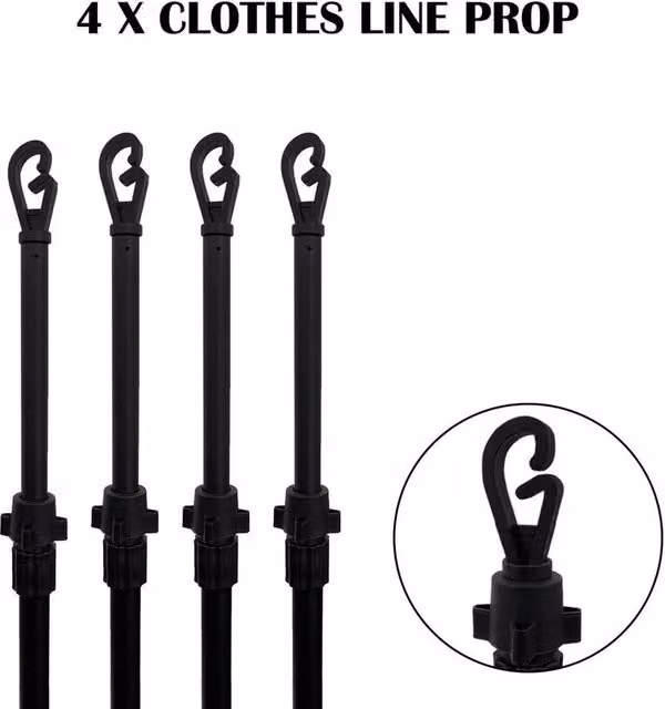 EONLION Black Telescopic Laundry Washing Clothesline with Rubber and Galvanised Steel