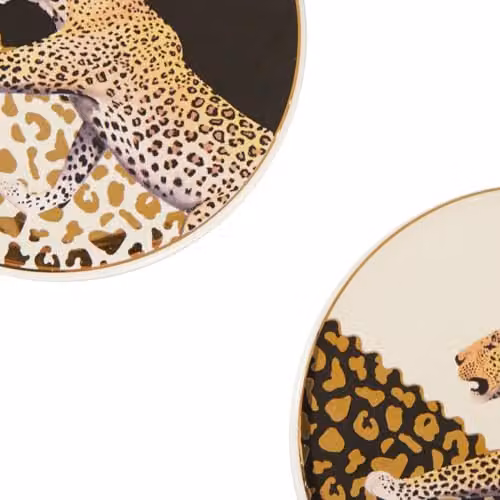 Orsina Set of 4 Round Stoneware Coasters in Black, White and Gold Leopard Design – 4