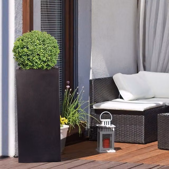 IDEALIST Tall Square Garden Planter in Black Concrete and Ceramic, 132l