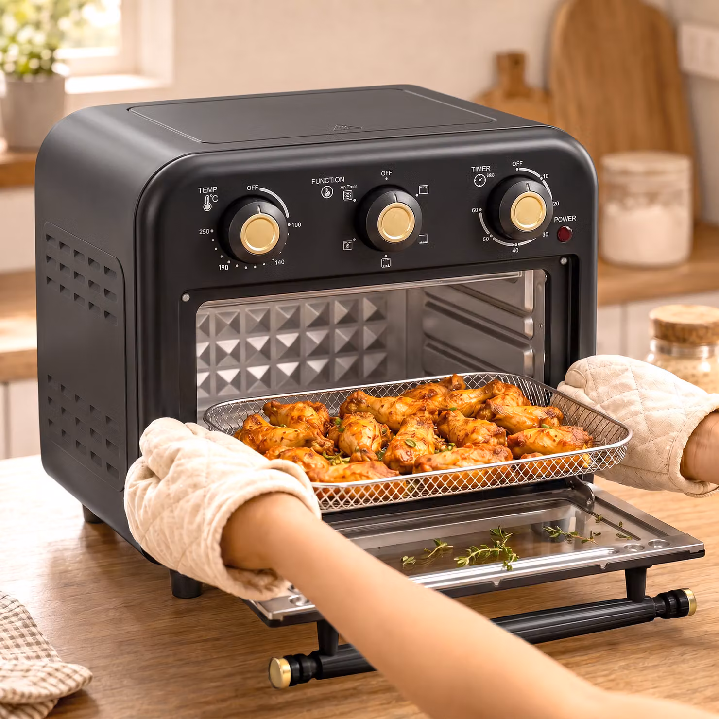 HOMCOM Black Air Fryer Toaster Oven with Convection Hot Air Function, 12 L Capacity, Adjustable Temperature and Timer – 8