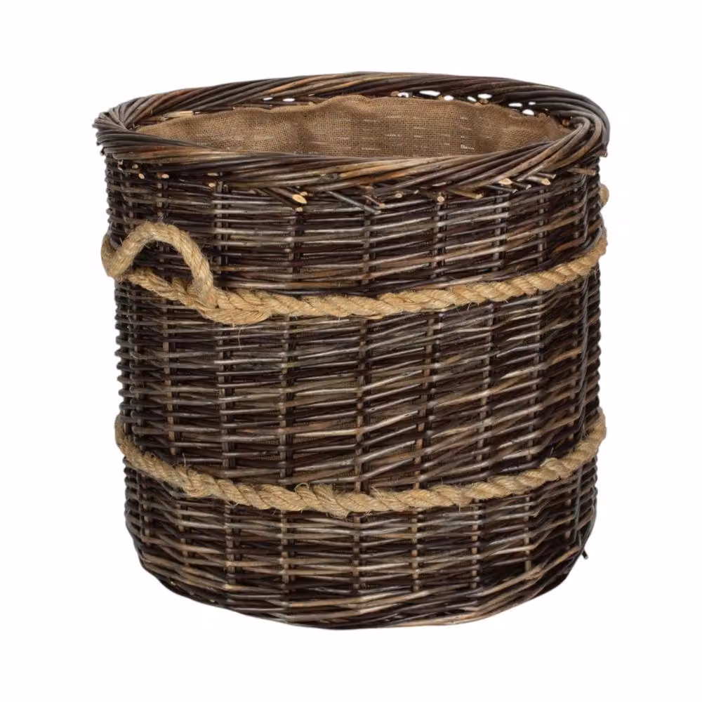 Red Hamper Heritage Round Log Basket with Hessian Lining in Brown, Medium – 2