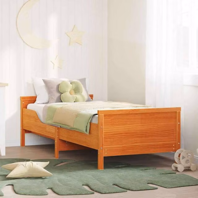 Berkfield Home Modern Pine Bed Frame with Headboard in Wax Brown, W: 80 cm, L: 200 cm