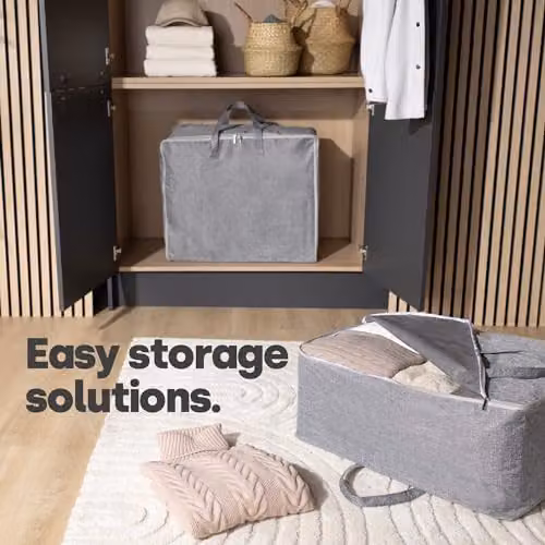 LIVIVO Set of 2 Grey 75L Fabric Clothes and Duvet Storage Bags with Handles, Foldable Underbed Storage Solution – 2