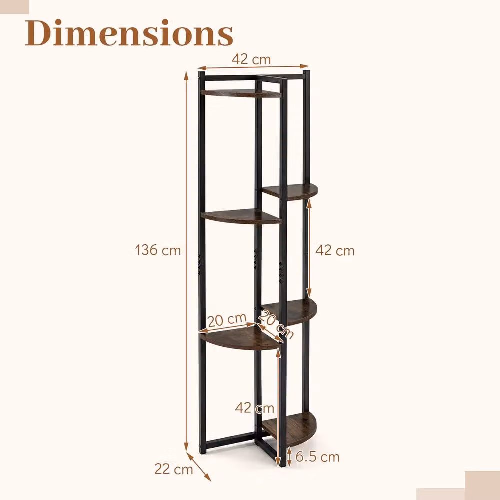 Costway 6-Tier Plant Stand with 6 Fan-Shaped Shelves in Brown – 2