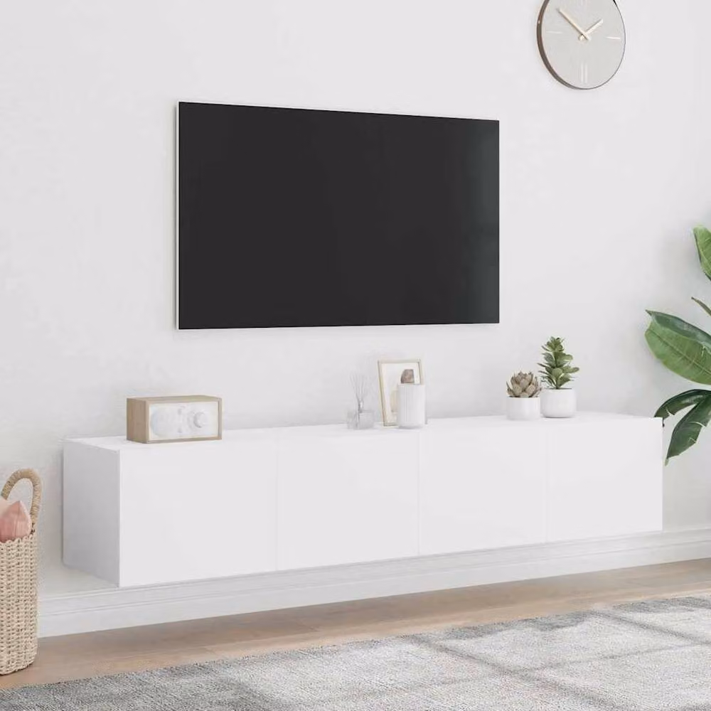 Berkfield Home Modern White TV Wall Cabinets with LED Lights, 2 Piece Set, W/D/H: 80 x 35 x 31 cm – 2