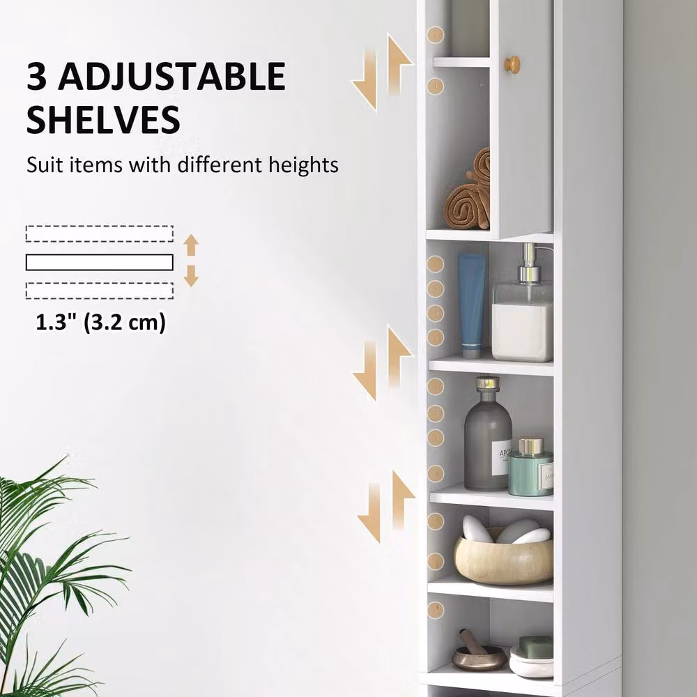 HOMCOM Tall White Freestanding Bathroom Cabinet with Drawer and Adjustable Shelves – 3