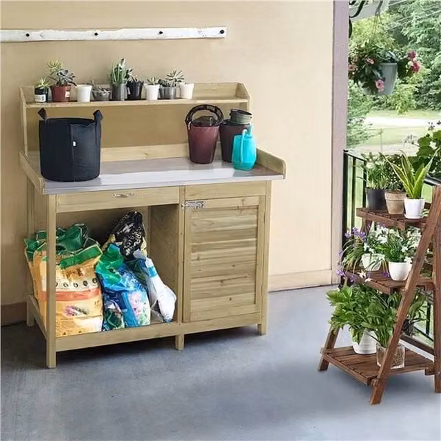EONLION Green Wood and Metal Garden Potting Bench Table, Width: 100 cm – 1