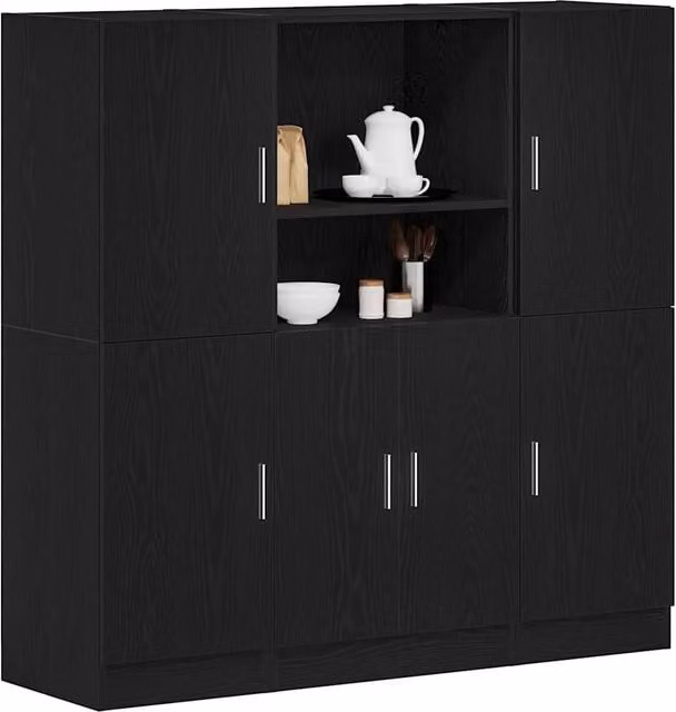 Berkfield Home 3 Piece Modern Black Matt Kitchen Cabinet Set in Engineered Wood