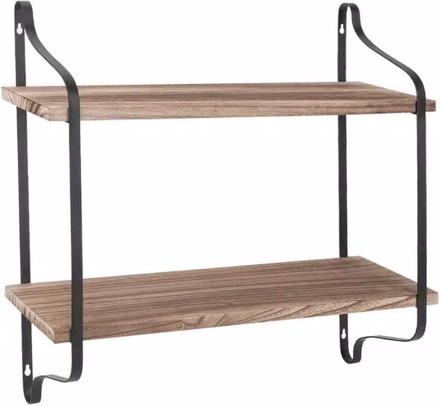 Kelvenix 2 Tier Vintage Wall Mounted Floating Hanging Shelf in Brown – 1